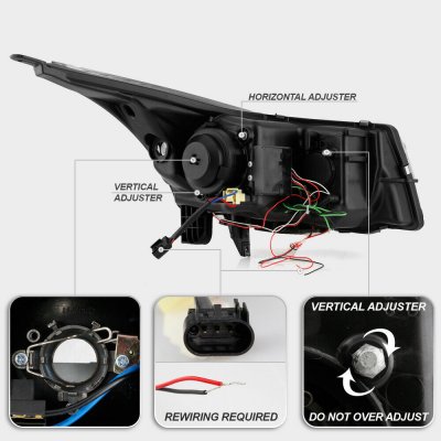 Chevy Cruze 2011-2015 Black Projector Headlights LED Strip