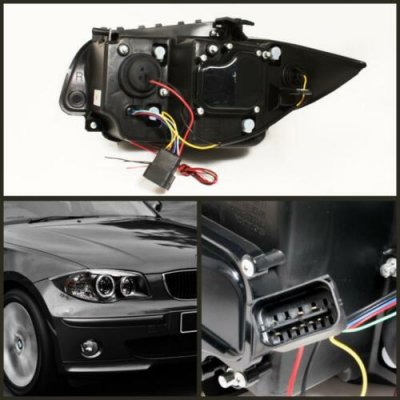 BMW 128i 2008-2013 E82 E88 Black Dual Halo Projector Headlights