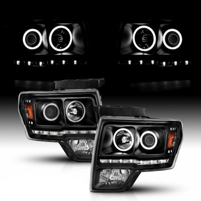 Ford F150 2009-2014 Black Projector Headlights with LED Halo Tube
