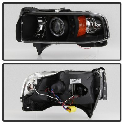Dodge Ram 2500 1994-2002 Black Halo Projector Headlights with LED