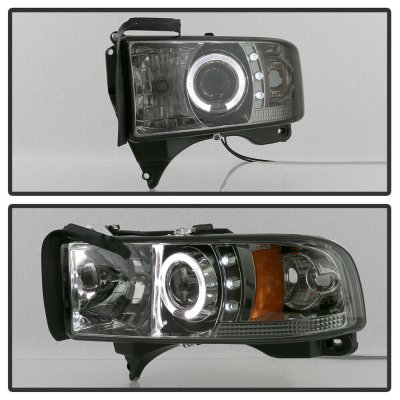 Dodge Ram 1994-2001 Smoked Halo Projector Headlights with LED