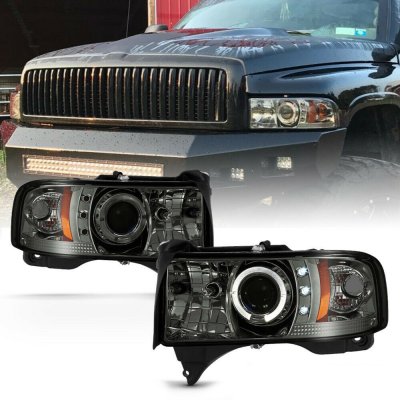Dodge Ram 1994-2001 Smoked Halo Projector Headlights with LED