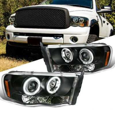 Dodge Ram 2002-2005 Black Dual Halo Projector Headlights with LED