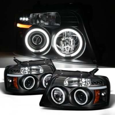 Ford F150 2004-2008 Black Dual CCFL Halo Projector Headlights with LED