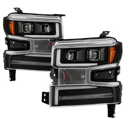 Chevy Silverado 1500 2019-2021 Black Projector Headlights LED DRL Dynamic Signal