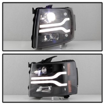 Chevy Silverado 2500HD 2007-2014 Black LED Low Beam Projector Headlights Facelift DRL