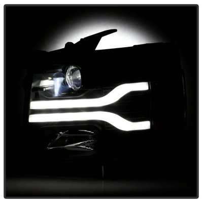 Chevy Silverado 2007-2013 Black LED Low Beam Projector Headlights Facelift DRL