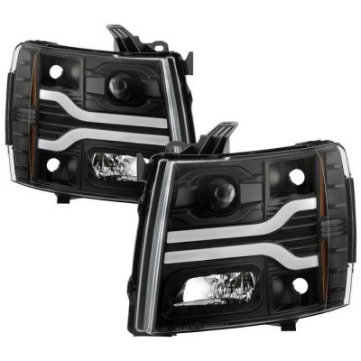 Chevy Silverado 2500HD 2007-2014 Black LED Low Beam Projector Headlights Facelift DRL