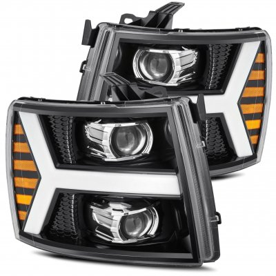 Chevy Silverado 2007-2013 Glossy Black Projector Headlights LED DRL Dynamic Signal Activation