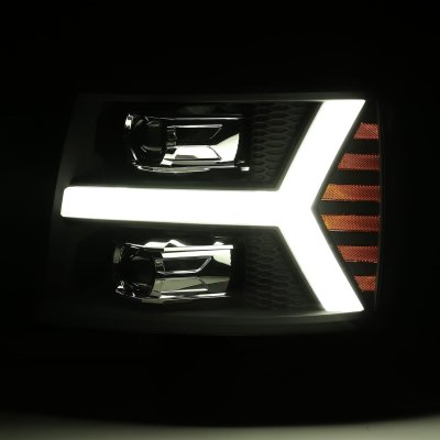 Chevy Silverado 2007-2013 Glossy Black Projector Headlights LED DRL Dynamic Signal Activation