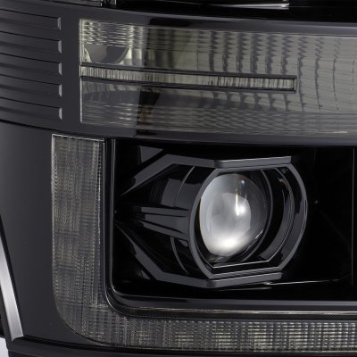Ford F250 Super Duty 2011-2016 Glossy Black Smoked Projector Headlights LED DRL Dynamic Signal