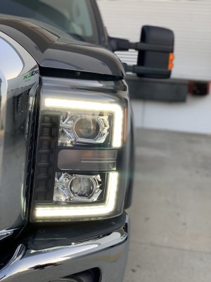 Ford F250 Super Duty 2011-2016 Glossy Black Smoked Projector Headlights LED DRL Dynamic Signal