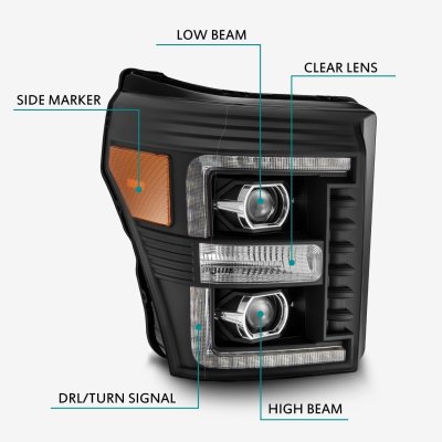 Ford F350 Super Duty 2011-2016 Black LED Projector Headlights DRL Dynamic Signal Activation