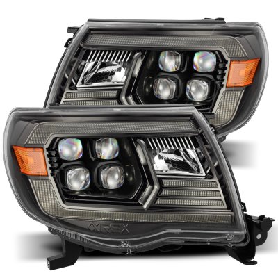 Toyota Tacoma 2005-2011 Glossy Black Smoked LED Quad Projector Headlights DRL Signal Activation