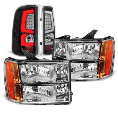 GMC Sierra 3500HD 2007-2014 Headlights Black LED Tail Lights