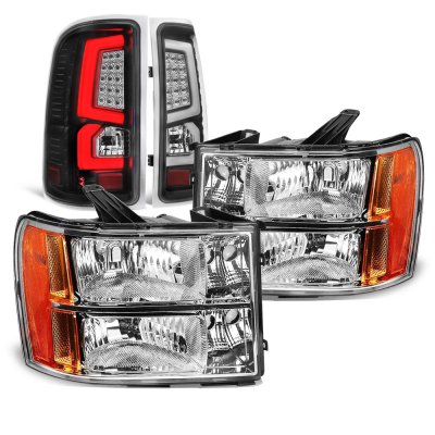 GMC Sierra 2007-2013 Headlights Black LED Tail Lights
