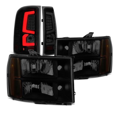 GMC Sierra 2007-2013 Black Smoked Headlights LED Tail Lights