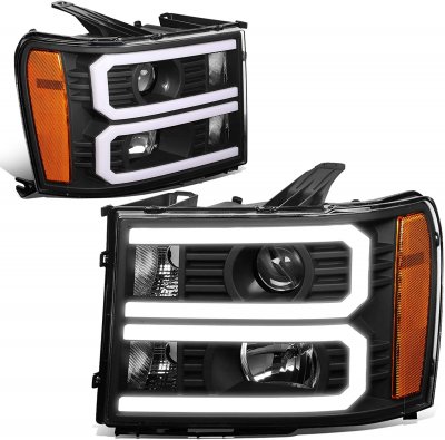 GMC Sierra 2007-2013 Black Dual LED DRL Projector Headlights