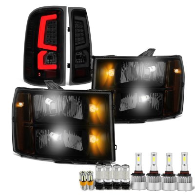 GMC Sierra Denali 2007-2013 Black Smoked LED Bulbs Headlights LED Tail Lights