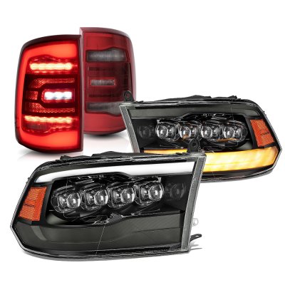 Dodge Ram 2500 2010-2018 Black Smoked LED Quad Projector Headlights Red ...