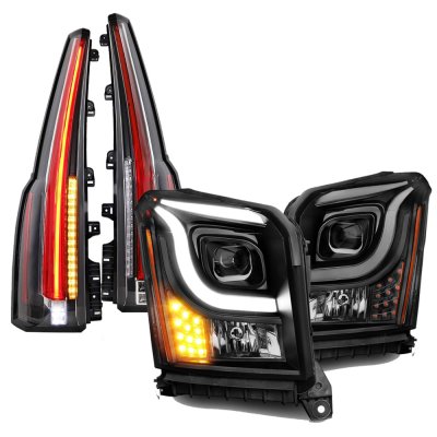 GMC Yukon XL 2015-2017 Black DRL Projector Headlights Full LED Tail Lights Conversion