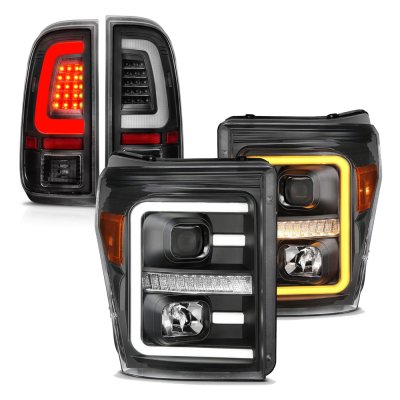 Ford F450 Super Duty 2011-2016 Black Switchback DRL Projector Headlights LED Tail Lights