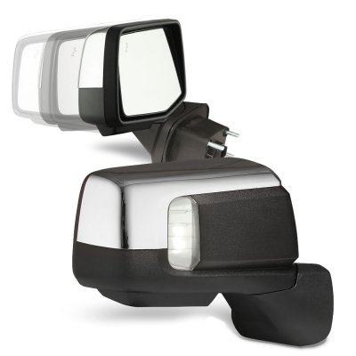 Passenger Side Power Heated Mirror For 07-14 F150 - Chrome With LED Signal & Puddle Light