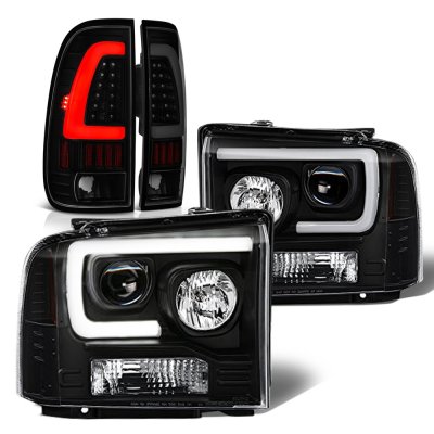 Ford F350 Super Duty 2005-2007 Black DRL Projector Headlights Tinted LED Tail Lights