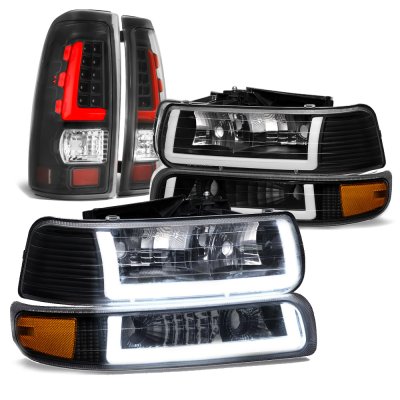 Chevy Silverado 3500 2001-2002 Black DRL Headlights Custom LED Tail Lights