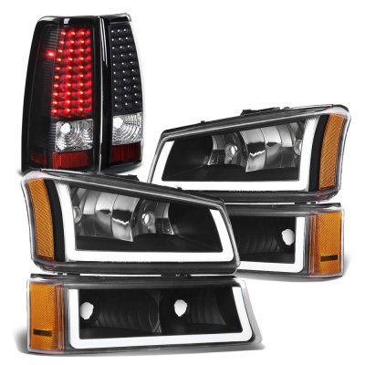 Chevy Silverado 2500 2003-2004 Black DRL Headlights LED Tail Lights