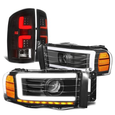 Dodge Ram 3500 2003-2005 Black DRL Projector Headlights Custom LED Tail Lights