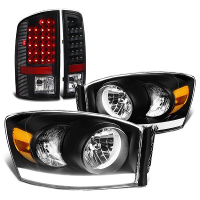 2006 Dodge Ram Black Tube DRL Headlights LED Tail Lights