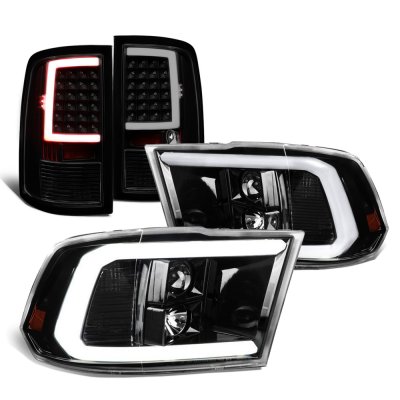 Dodge Ram 3500 2010-2018 Black Tube DRL Projector Headlights LED Tail Lights