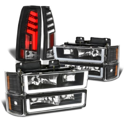 GMC Suburban 1994-1999 Black LED DRL Headlights Custom Tube LED Tail Lights