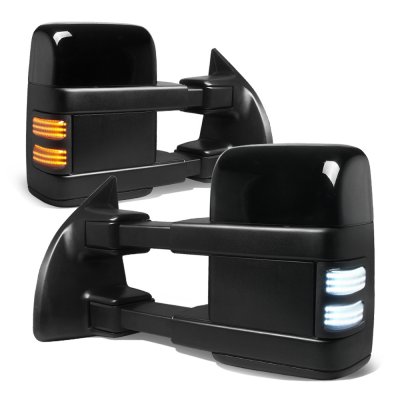 Ford F550 Super Duty 2003-2007 Glossy Black Tow Mirrors Smoked Switchback LED Sequential Signal