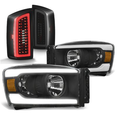 Dodge Ram 2500 2007-2009 Black LED DRL Headlights Tinted Tail Lights