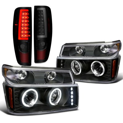 Chevy Colorado 2004-2012 Black Halo Projector Headlights Tinted Tube LED Tail Lights