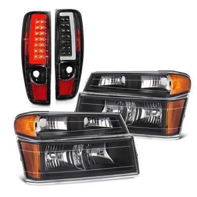Chevy Colorado 2004-2012 Black Headlights Set Tube LED Tail LIghts