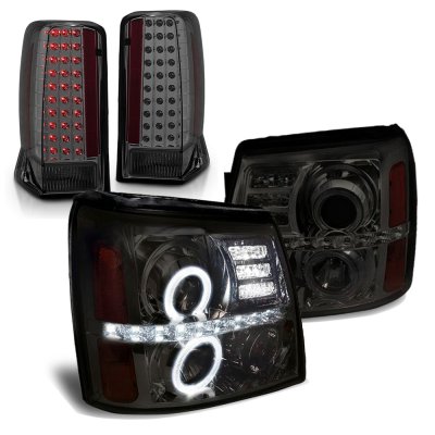 2002 Cadillac Escalade Smoked Halo Projector Headlights LED Tail Lights