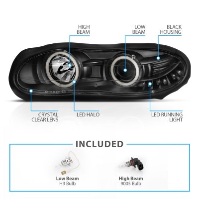 Chevy Camaro 1998-2002 Black Projector Headlights Halo and LED