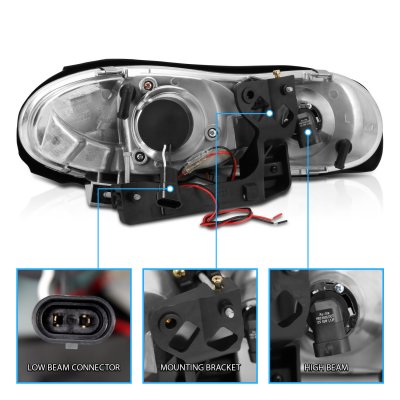 Chevy Camaro 1998-2002 Black Projector Headlights Halo and LED
