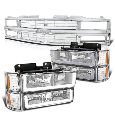 Chevy 3500 Pickup 1994-1998 Chrome Grille LED DRL Headlights Bumper Lights