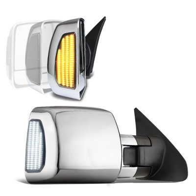 Toyota Tundra 2007-2021 Chrome Power Folding Tow Mirrors Smoked Switchback LED Sequential Signal