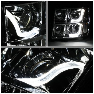 GMC Sierra 2007-2013 Smoked Halo Bar Projector Headlights LED DRL