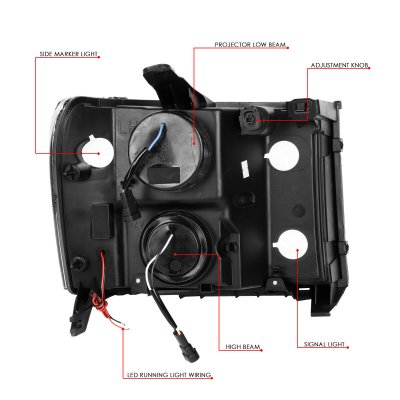 GMC Sierra 2007-2013 Smoked Halo Bar Projector Headlights LED DRL