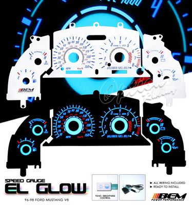 Ford Mustang V8 1996-1998 Glow Gauge Cluster Face Kit