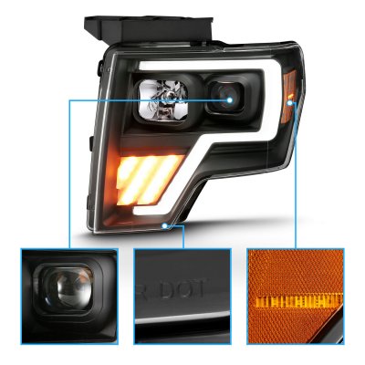 Ford F150 2009-2014 Black LED DRL Projector Headlights