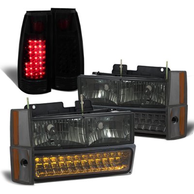 Chevy Blazer Full Size 1992-1993 Smoked Headlights LED DRL Black Smoked LED Tail Lights