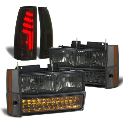 Chevy Suburban 1992-1993 Smoked Headlights LED DRL Custom Tube LED Tail Lights