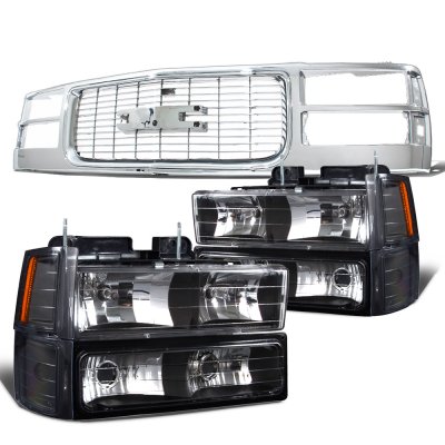 GMC Yukon 1994-1999 Chrome Grille Black Headlights Set